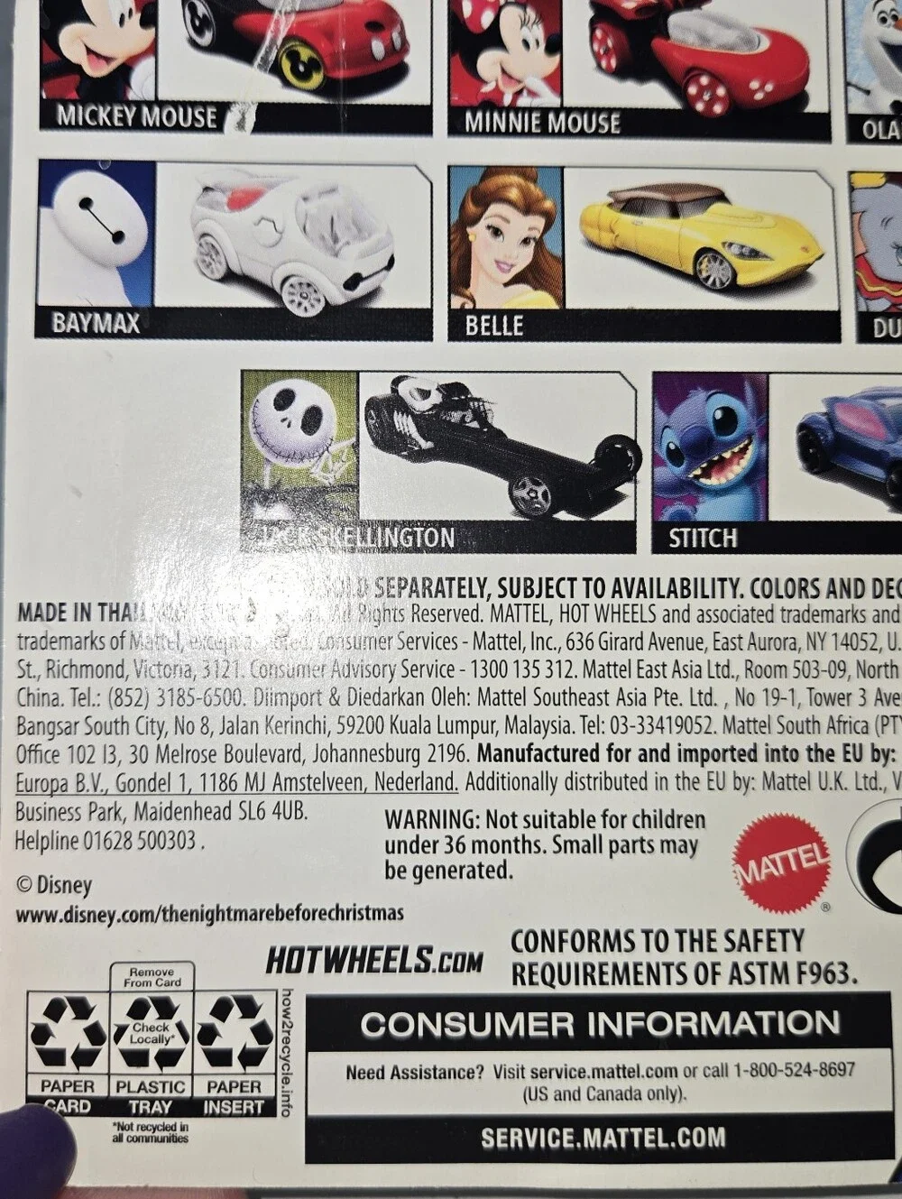 Disney Mattel Jack Skellington Black & White Character Dragster FLH48 2018